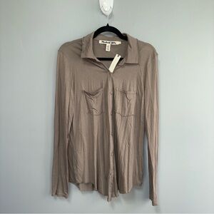 Michael Stars Anthropology NEW Taupe Button Long Sleeve Women’s Shirt Size L